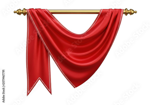 Elegant red fabric drape with gold trim hanging decoration element transparent background