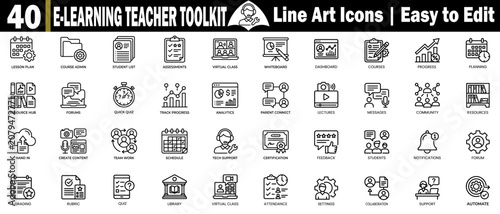 Cuadro en lienzo E-learning teacher toolkit line art icons