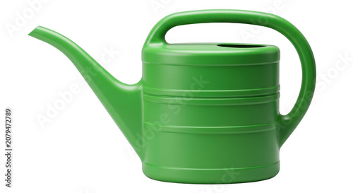 Bright green plastic watering can for garden plants and outdoor gardening tasks