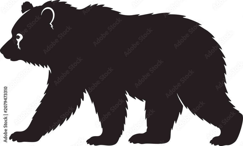 Obraz premium Walking Bear Silhouette Vector Illustration Isolated on White Background for Wildlife Logo, Nature and Outdoor Design