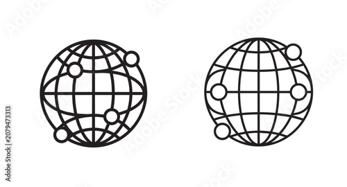 Black outline globe icons with network connection nodes Vector