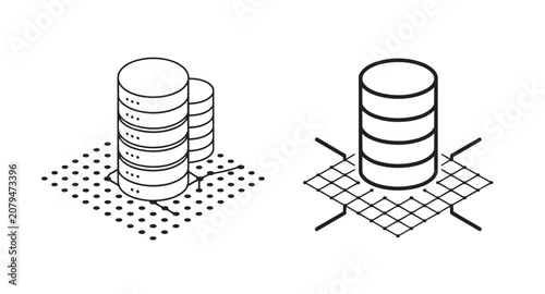 Isometric database server icons with digital grid Vector
