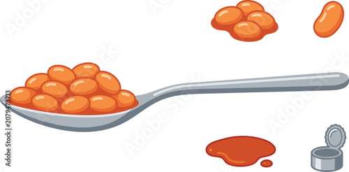 Konstfotografi Breakfast food illustration collection with savory baked beans in tomato sauce o
