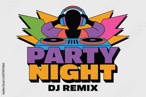 Colorful Retro Party Night DJ Remix Music Event Vector Illustration