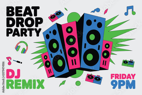 Neon Beat Drop Party DJ Remix Event Invitation