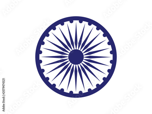 Tableau sur toile Ashoka chakra, a blue wheel with 24 spokes Indian flag symbol on white background representing dharma and progress