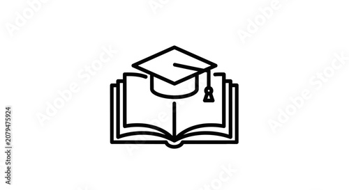 Minimalist line art graduation cap and book icon
