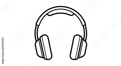 Minimalist line art icon of headphones on white background