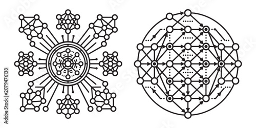 Neural Network Design Icon Set Vector Illustration