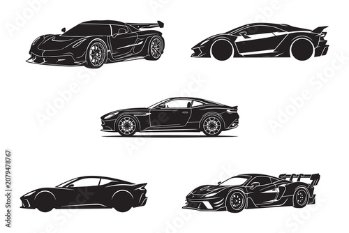 Luxury Supercar Silhouette Set Vector Icon Design