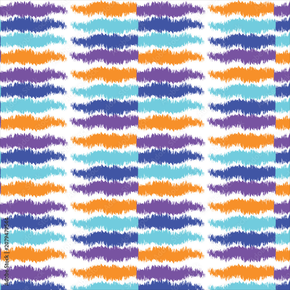Obraz premium Colorful wavy brushstroke seamless pattern background-A seamless abstract pattern featuring horizontal wavy brushstroke lines in vibrant shades of orange, blue, cyan, and purple. The design has a dyna