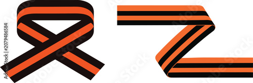 Slika na platnu Two variations of george ribbon, a symbol of military glory and remembrance, depicted with orange and black stripes