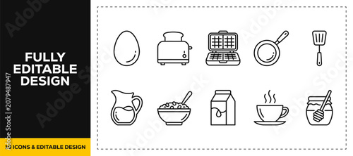 Konstfotografi flat vector illustration line art icon bundle set design covering morning breakf
