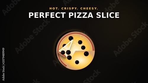 Pizza slice lifting with hot cheese pull animation. 3D CGI food visualization of melting mozzarella stretching. Motion graphics for restaurant advertisement and social media