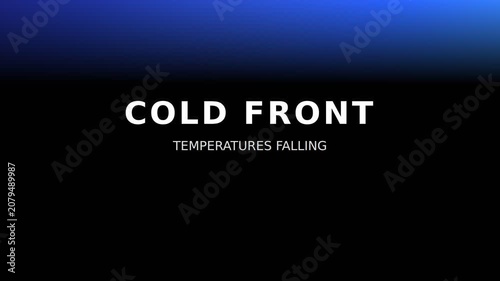 Cold Front weather animation. 2D motion graphics with warm amber landscape transforming into icy blue triangles. Dynamic visual for broadcast, social media, and presentation