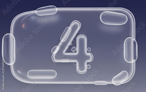 Number 4 in Transparent Glass Bubble Style, Glossy 3D Liquid Floating Numeric Sign