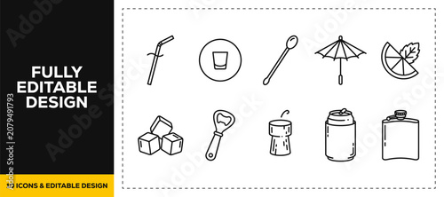 Cuadro en lienzo flat vector illustration line art icon bundle set design depicting refreshing su