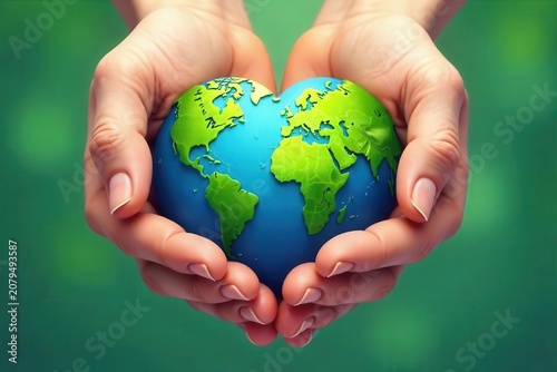 Heart shaped hands holding earth a symbol of environmental care and global unity for world environment day