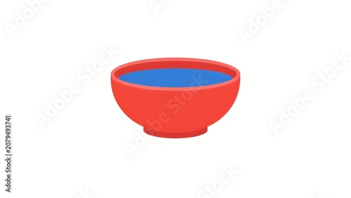 Simple red ceramic bowl filled with blue liquid icon rendered in 3d on white background