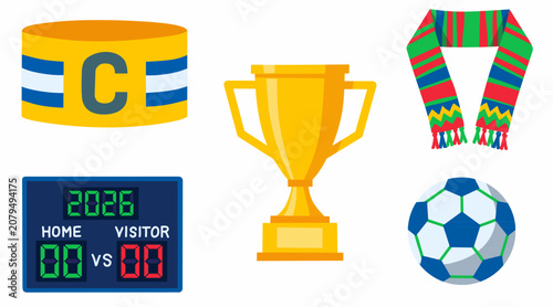 Football Match Accessories with Essential Fan Gear in Flat Vector Style for Sports Events
