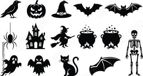 Foto Halloween silhouettes spooky icons for october 31st celebrations designs
