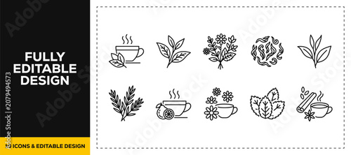Bild auf Leinwand flat vector illustration line art icon bundle set design displaying organic herb