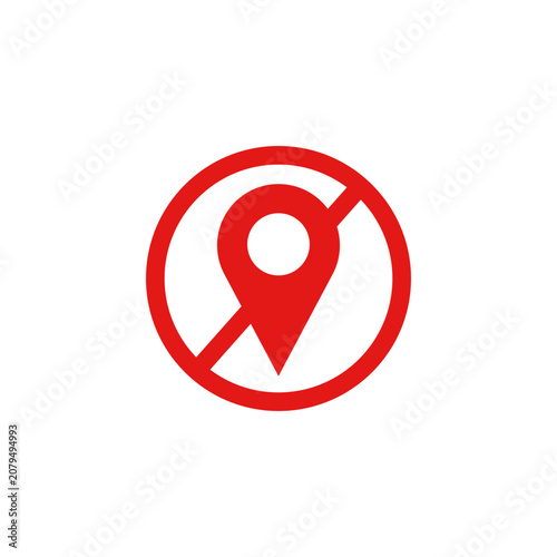 Red Prohibited Location Pin Icon with No Sign Symbol