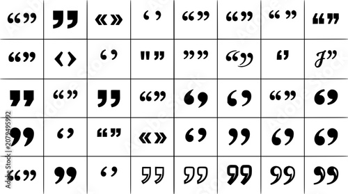 Quotation Marks Set with Varied Double and Single Quote Symbols in Bold Vector Style for Typography Design