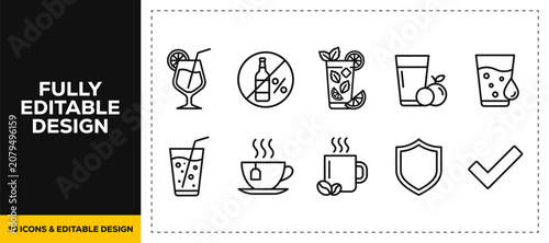 Cuadro en lienzo flat vector illustration line art icon bundle set design depicting tropical summ