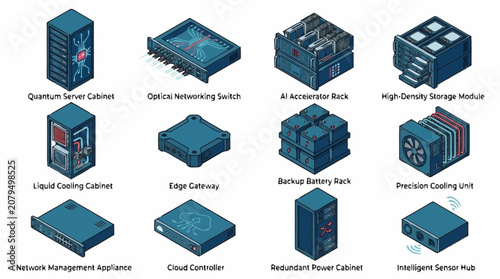 Canvas Print Isometric Technology Server Rack and Networking Equipment Icons.