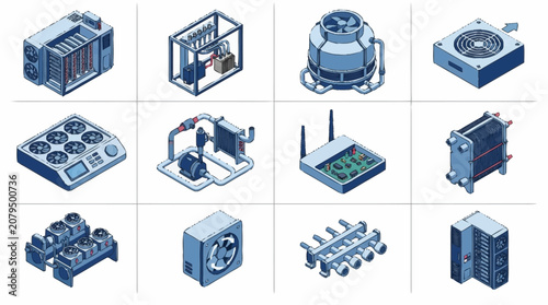 Fotografie Isometric Industrial Technology Equipment Collection.