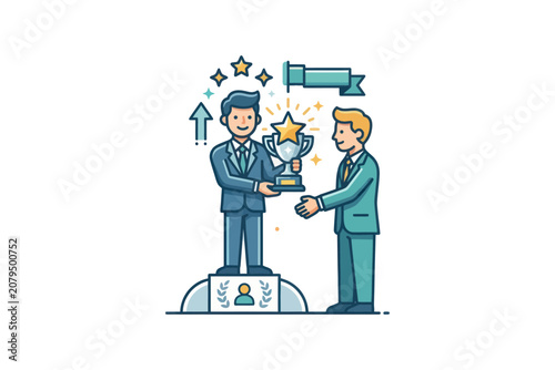 Businessman Receiving Trophy Vector Illustration