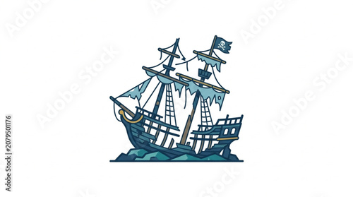 Konstfotografi Ghostly pirate ship sailing on stormy seas illustration.