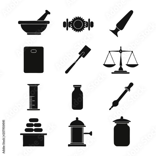Vintage apothecary tools icon set