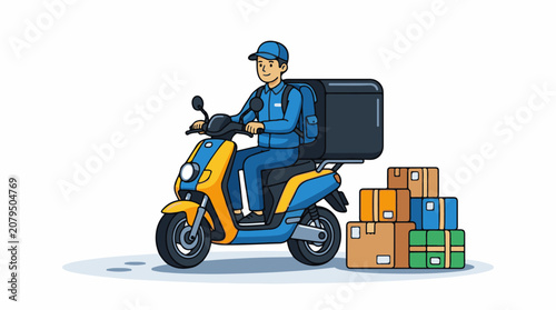Delivery person on scooter with stacked packages