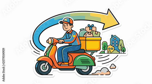 A delivery person riding a scooter with packages