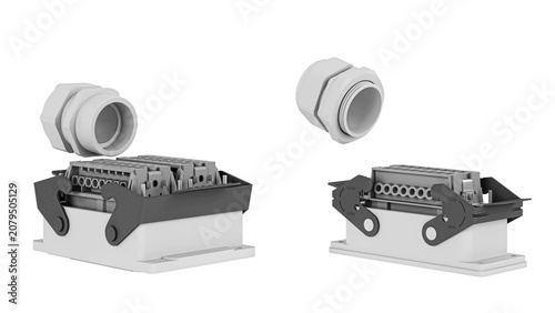 Industrial Heavy Duty Electrical Connector 3D Model – High Detail Mechanical Component