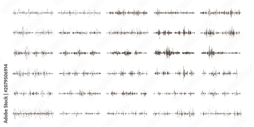Fototapeta premium Grunge audio wave equalizer set abstract voice frequency spectrum sound waves vector illustration background art.