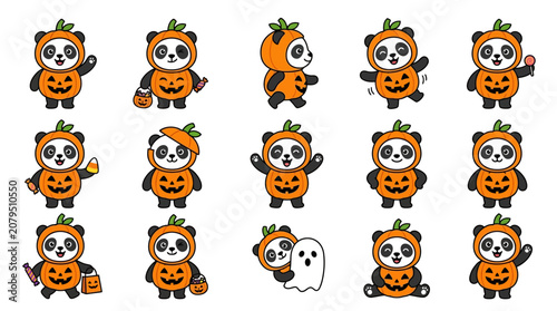 Cute Panda Halloween Costume Collection: Pumpkin Outfits, Trick-or-Treating, and Fun Poses