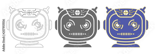 Fotografía Set of 3 Robot Head Icons Vector Illustration