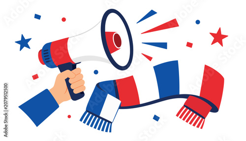 Megaphone with American Flag Scarf.