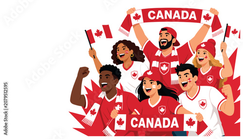 People Wearing Canada Jerseys Cheering.