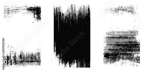 Foto Black rough grunge texture rectangular frames distressed borders dirty abstract background template vector illustration set