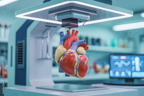 Medical Anatomical Heart Under Advanced Diagnostic Scanner Representing Healthcare Innovation Medical Imaging Cardiology Research and Modern Clinical Technology