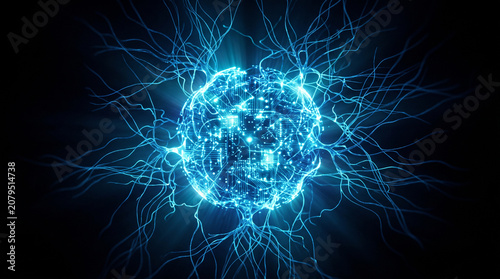 Neural network brain concept with glowing synapse connections, intelligence