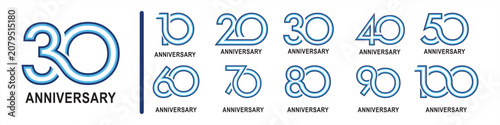 collection of creative modern Anniversary Square number 10 to 100 logo designs. abstract number creative design vector illustration