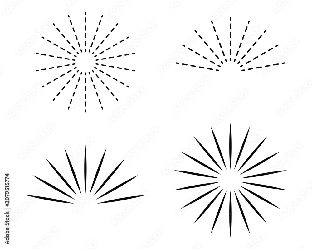 Fototapeta premium Sunburst icon set. Radial sunburst patterns. Half circle with radial rays. Vector illustration.