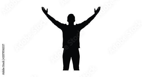 Bild auf Leinwand Man With Arms Raised In Worshipful Pose Black Silhouette