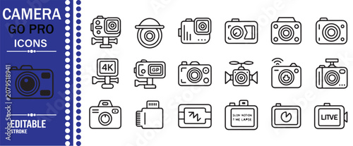 Obraz na płótnie Modern GoPro Camera and Video Recording Icon Pack