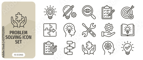 Tableau sur toile Problem solving icon set, linear style collection of business strategy, creative